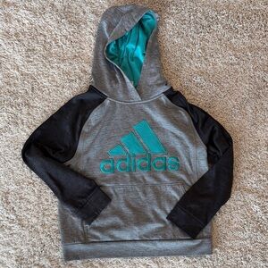 Adidas Kids Gray and Black Hoodie with Teal Logo